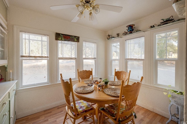 sunroom featuring ceiling fan