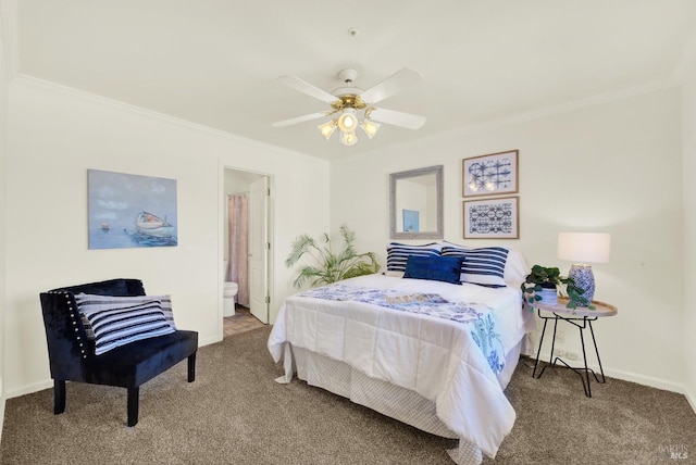 bedroom with carpet floors and ornamental molding