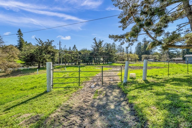 view of gate featuring fence and a yard
