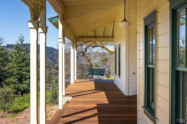 deck featuring a mountain view