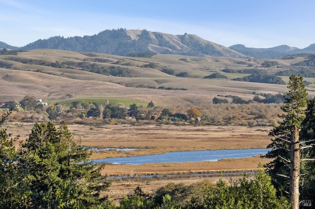view of mountain feature with a water view