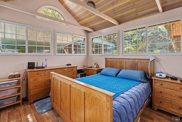 201 Pine Ridge Rd, Ukiah, CA 95482 - bedroom featuring light wood finished floors, beam ceiling, and wooden ceiling