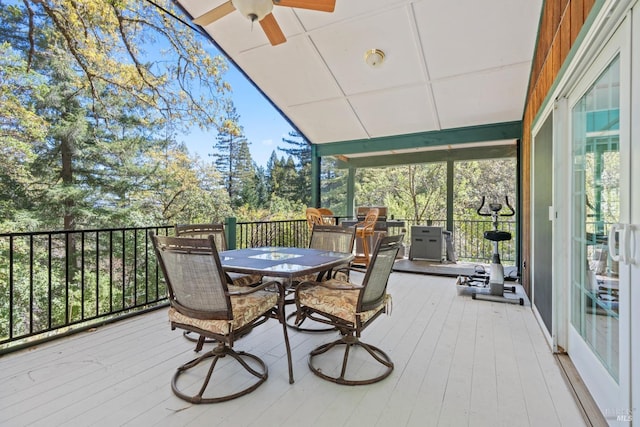 201 Pine Ridge Rd, Ukiah, CA 95482 - wooden deck with outdoor dining space and ceiling fan