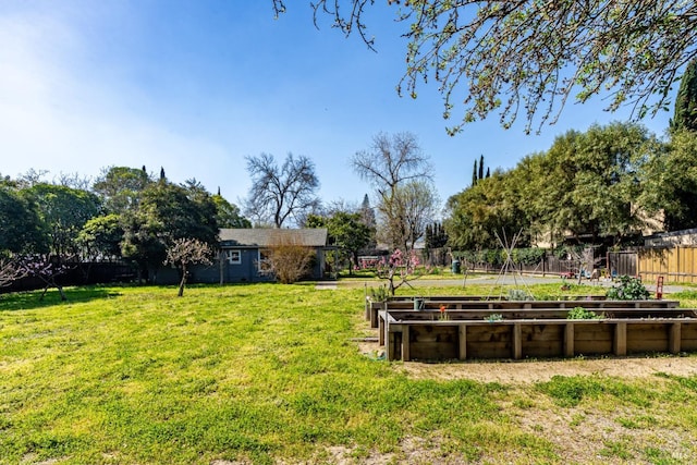 view of yard with fence and a vegetable garden