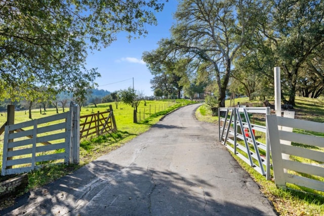 view of road with a rural view