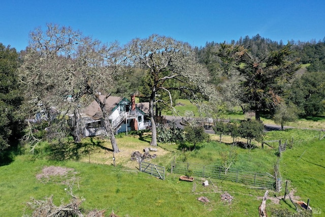 aerial view featuring a rural view