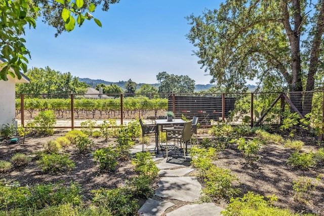 view of home's community with a mountain view and a patio area