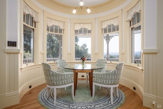 sunroom featuring a raised ceiling