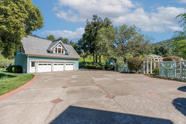 exterior space with a garage