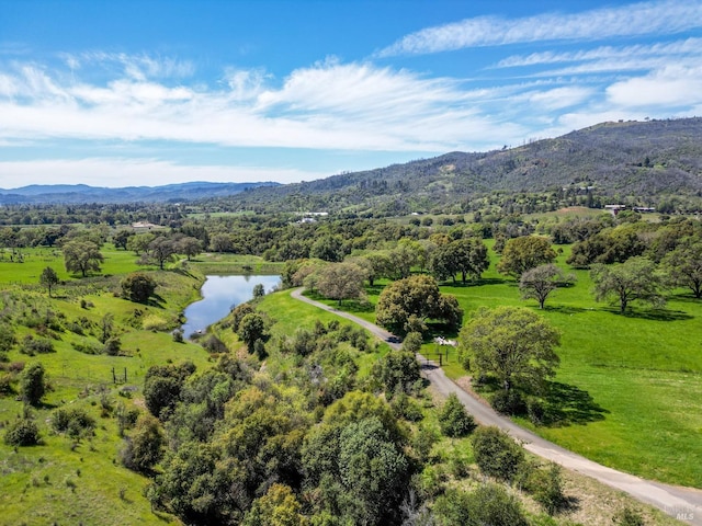 aerial view with a water and mountain view