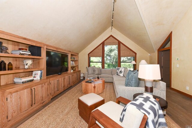 living room featuring light hardwood / wood-style flooring and lofted ceiling