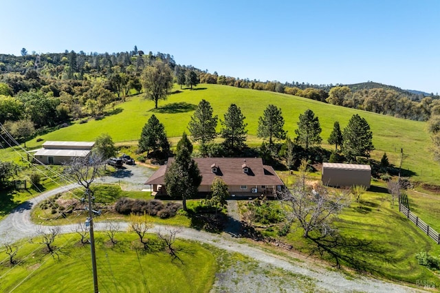 birds eye view of property with a rural view