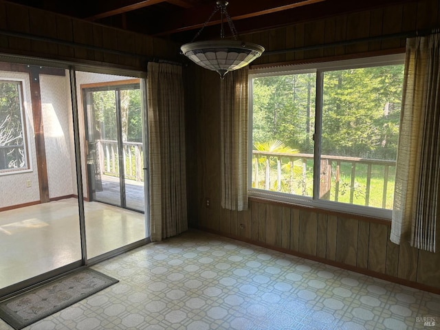 interior space with wood walls and plenty of natural light