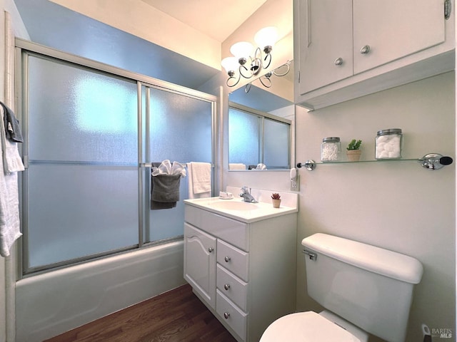 4013 Lakeview Dr, Nice, CA 95464 - full bathroom featuring shower / bath combination with glass door, hardwood / wood-style flooring, vanity, and toilet
