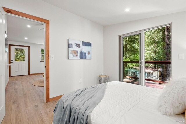 bedroom featuring recessed lighting, baseboards, and light wood finished floors