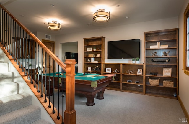 recreation room featuring carpet and billiards