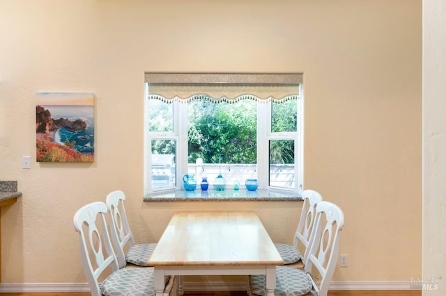 dining space with hardwood / wood-style flooring