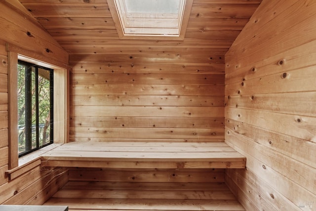 view of sauna featuring wood ceiling