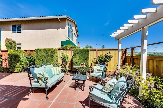 view of terrace featuring an outdoor living space