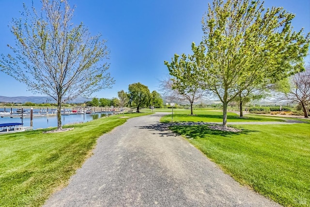 view of street featuring a water view