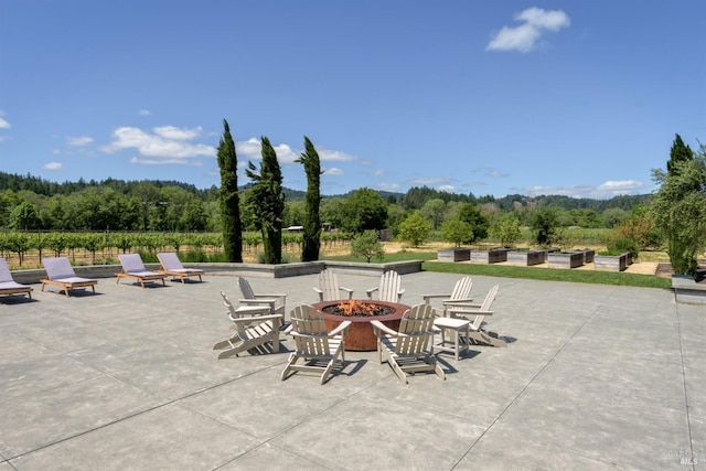 view of patio featuring a fire pit