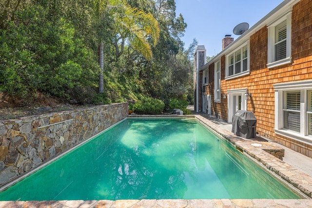 view of pool featuring grilling area