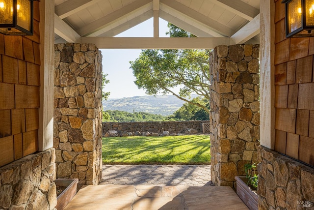 exterior space featuring a mountain view