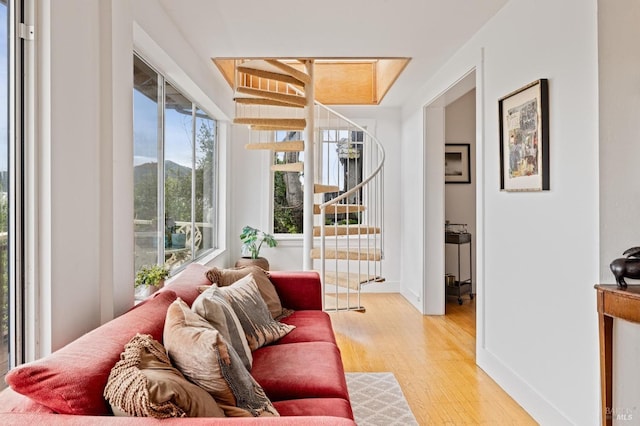 living room with light hardwood / wood-style floors