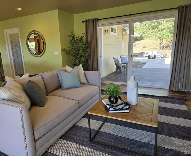 living room with hardwood / wood-style flooring and a healthy amount of sunlight