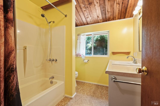 empty room with ceiling fan, wood walls, and lofted ceiling