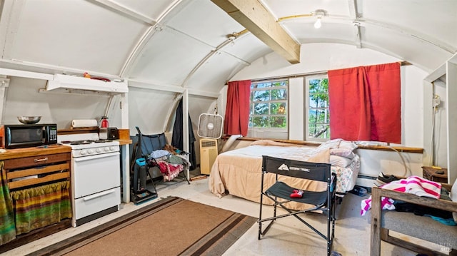 bedroom with lofted ceiling