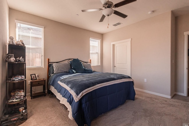 bedroom with carpet and ceiling fan