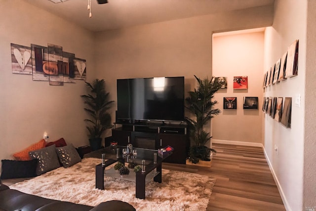 living room with wood-type flooring