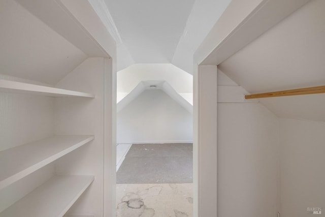 walk in closet featuring vaulted ceiling