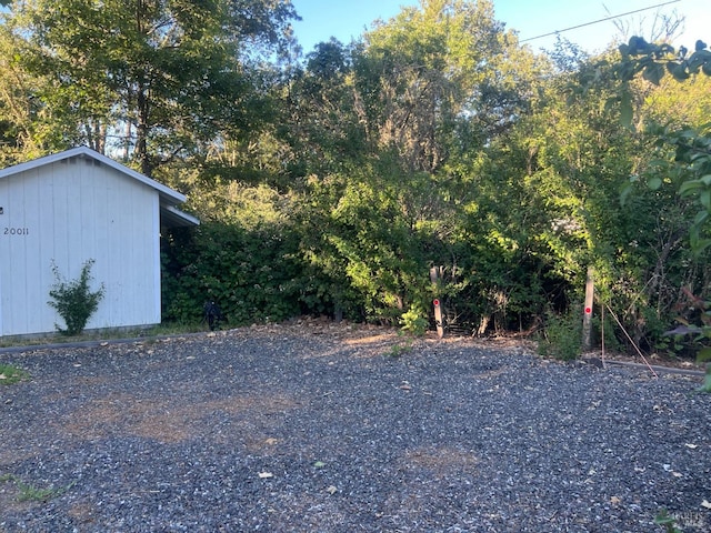 view of yard with a storage unit