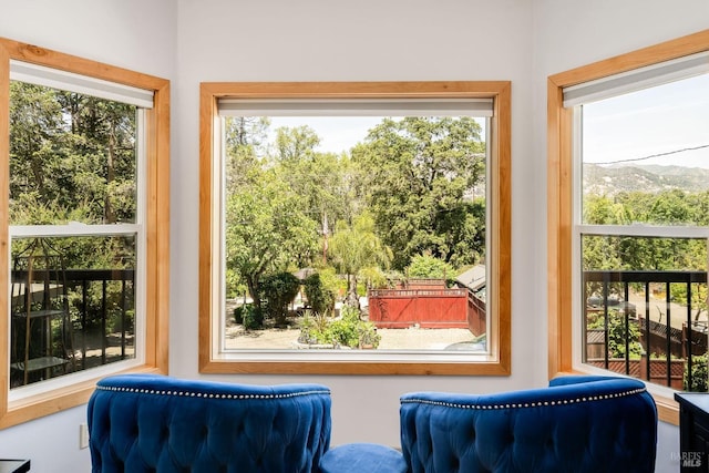 interior space featuring a mountain view