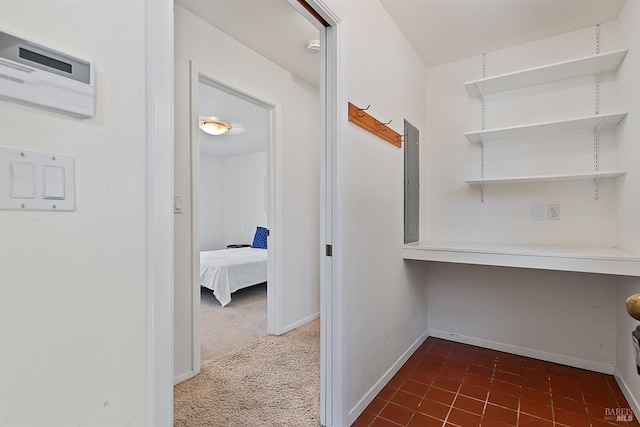 spacious closet featuring dark carpet