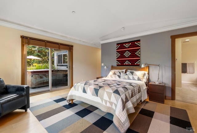 21995 Ansel Ct, Timber Cove, CA 95450 - bedroom with crown molding, access to outside, and light wood-type flooring
