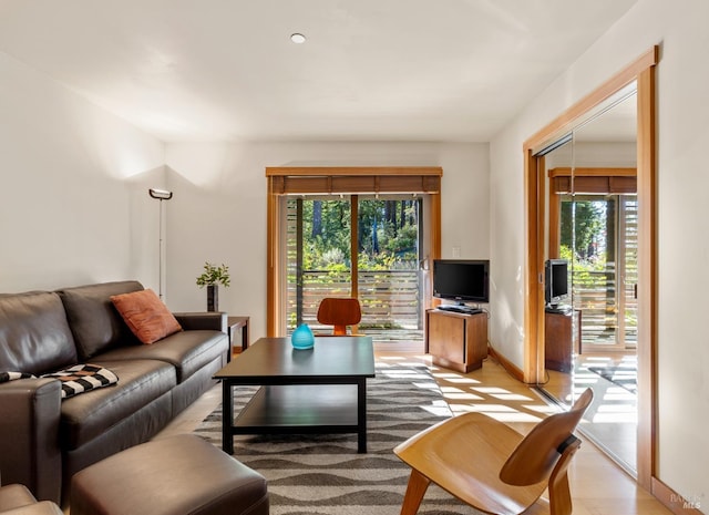 living room with light hardwood / wood-style flooring