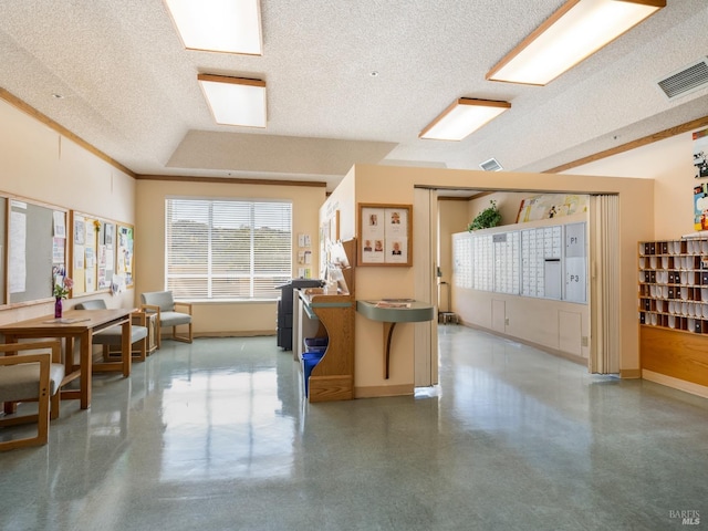 office space with a textured ceiling