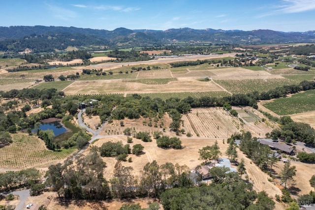 birds eye view of property featuring a rural view and a water and mountain view