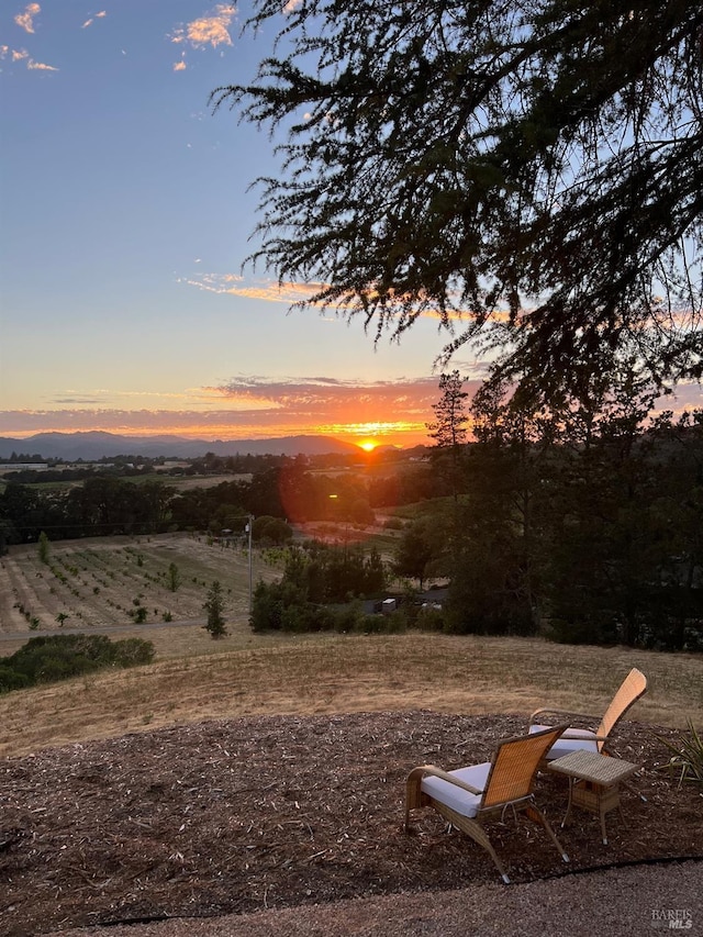 yard at dusk with a rural view