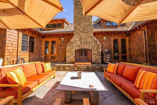 view of patio featuring french doors and outdoor lounge area