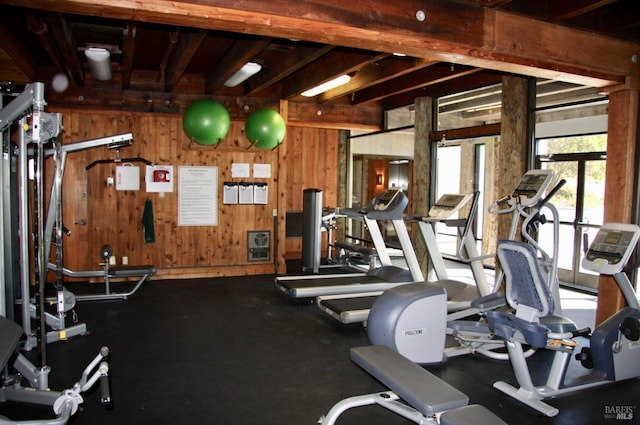 gym with wooden walls