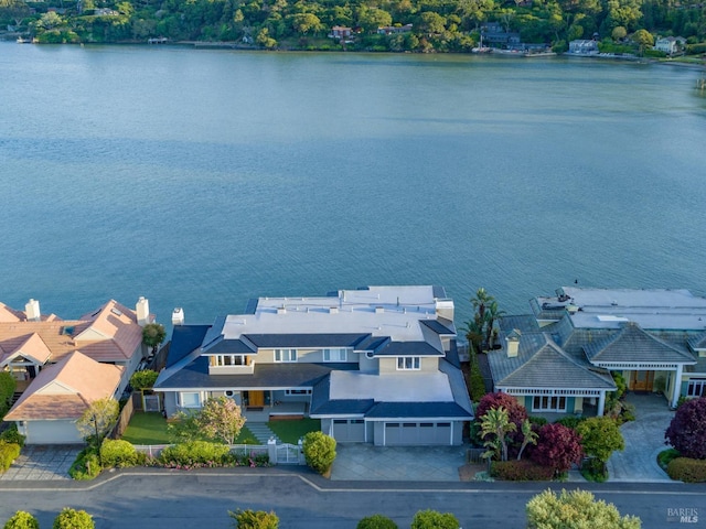 aerial view featuring a water view