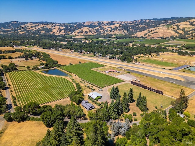 birds eye view of property with a mountain view and a rural view