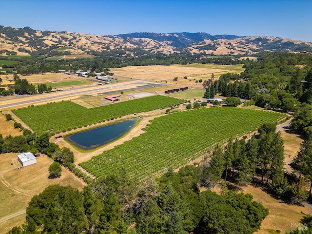 drone / aerial view with a rural view and a water and mountain view