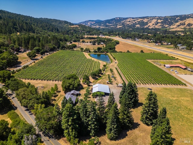 aerial view with a rural view and a water and mountain view