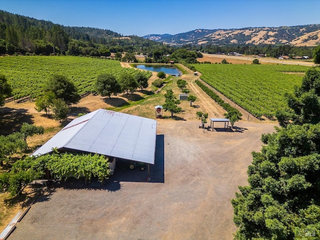 birds eye view of property with a rural view and a water and mountain view