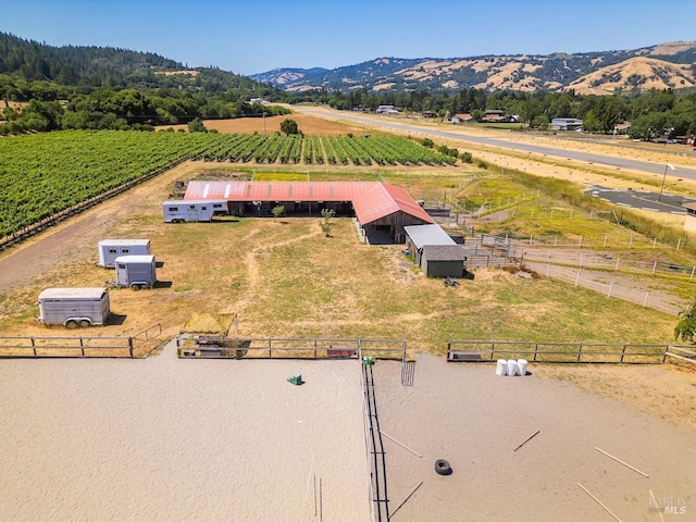 birds eye view of property with a mountain view and a rural view